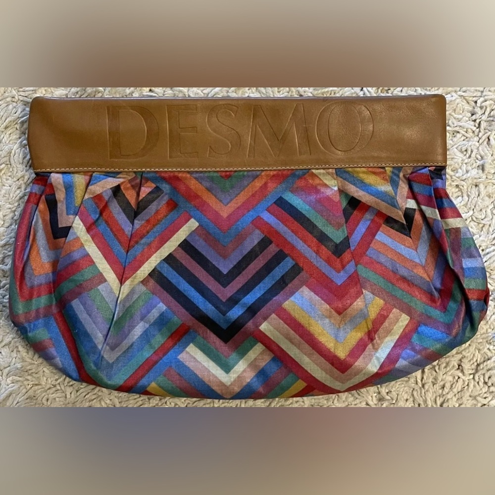 DESMO Italy multicolor brown leather fabric clutch
